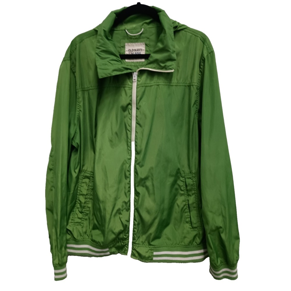 VTG Y2K Old Navy Mens Bomber Jacket XL Kelly Green Hidden Hood Streetwear Grunge